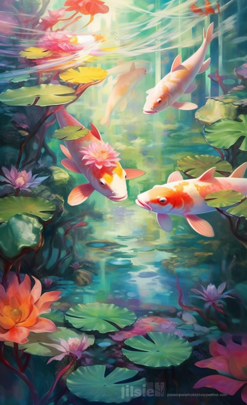 锦鲤鱼莲叶中插画背景绿色节气海报,插画/手绘图,插画/手绘图库,插画/手绘图下载,插画/手绘